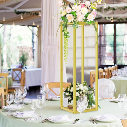 Gold Cylinder Stands for Party,2pcs Wedding flower stand,Metal Square Pedestal Stand for Display plant Parties Birthday Decor,31.5 Inch
