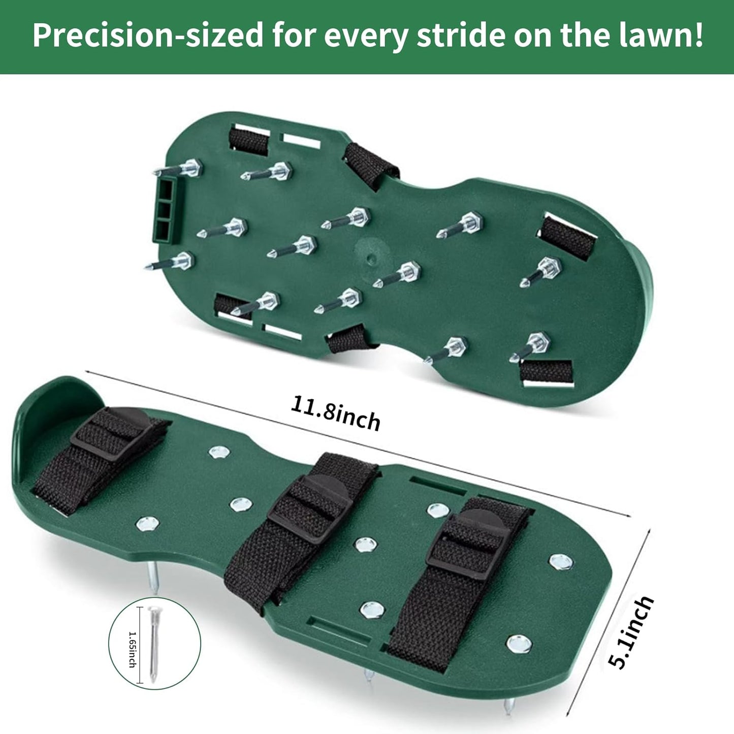 The Lawn Aerator Shoes for Grass, Epoxy Spiked Shoes with 1.65'' Sharp Short Spikes, Garden Grass Loosening Spike Shoes for Epoxy Flooring, 6 - Shoelace Design (Green, 11.8'' x 5.1'')