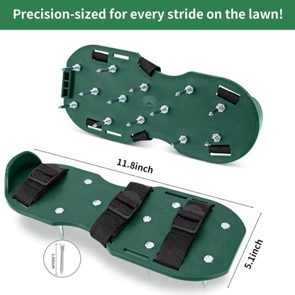 The Lawn Aerator Shoes for Grass, Epoxy Spiked Shoes with 1.65'' Sharp Short Spikes, Garden Grass Loosening Spike Shoes for Epoxy Flooring, 6 - Shoelace Design (Green, 11.8'' x 5.1'')