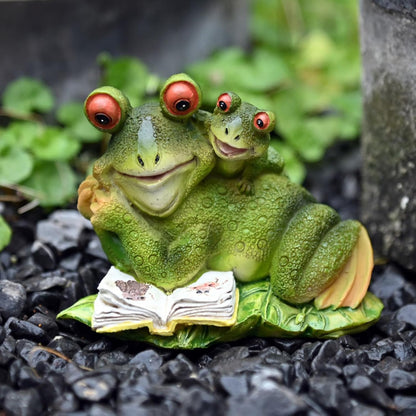 OwMell Frog Statue for Garden, Green Frog Figurine for Outdoor Decor Yard and Garden Decoration Resin Sculpture - Reading
