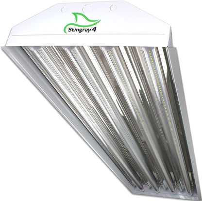 PrimeLights 4 Lamp Bulb High Bay T8 LED HighBay Utility Shop Garage Warehouse Light Fixture 11,000 LUMENS! Commercial Grade 15" X 48" White W/Mirrored Reflector W/LED Tubes 11,000 Lumens Bright