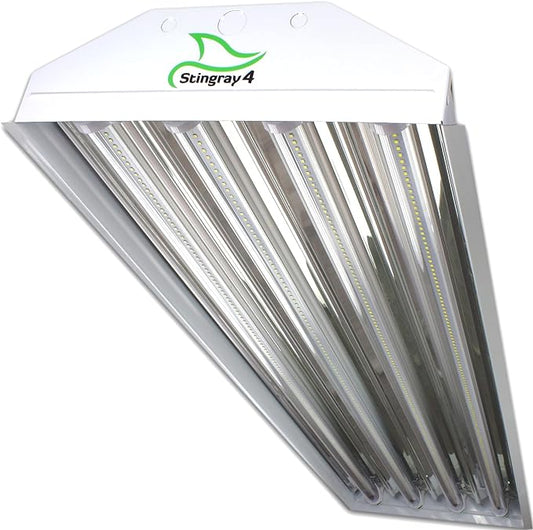 PrimeLights 4 Lamp Bulb High Bay T8 LED HighBay Utility Shop Garage Warehouse Light Fixture 11,000 LUMENS! Commercial Grade 15" X 48" White W/Mirrored Reflector W/LED Tubes 11,000 Lumens Bright