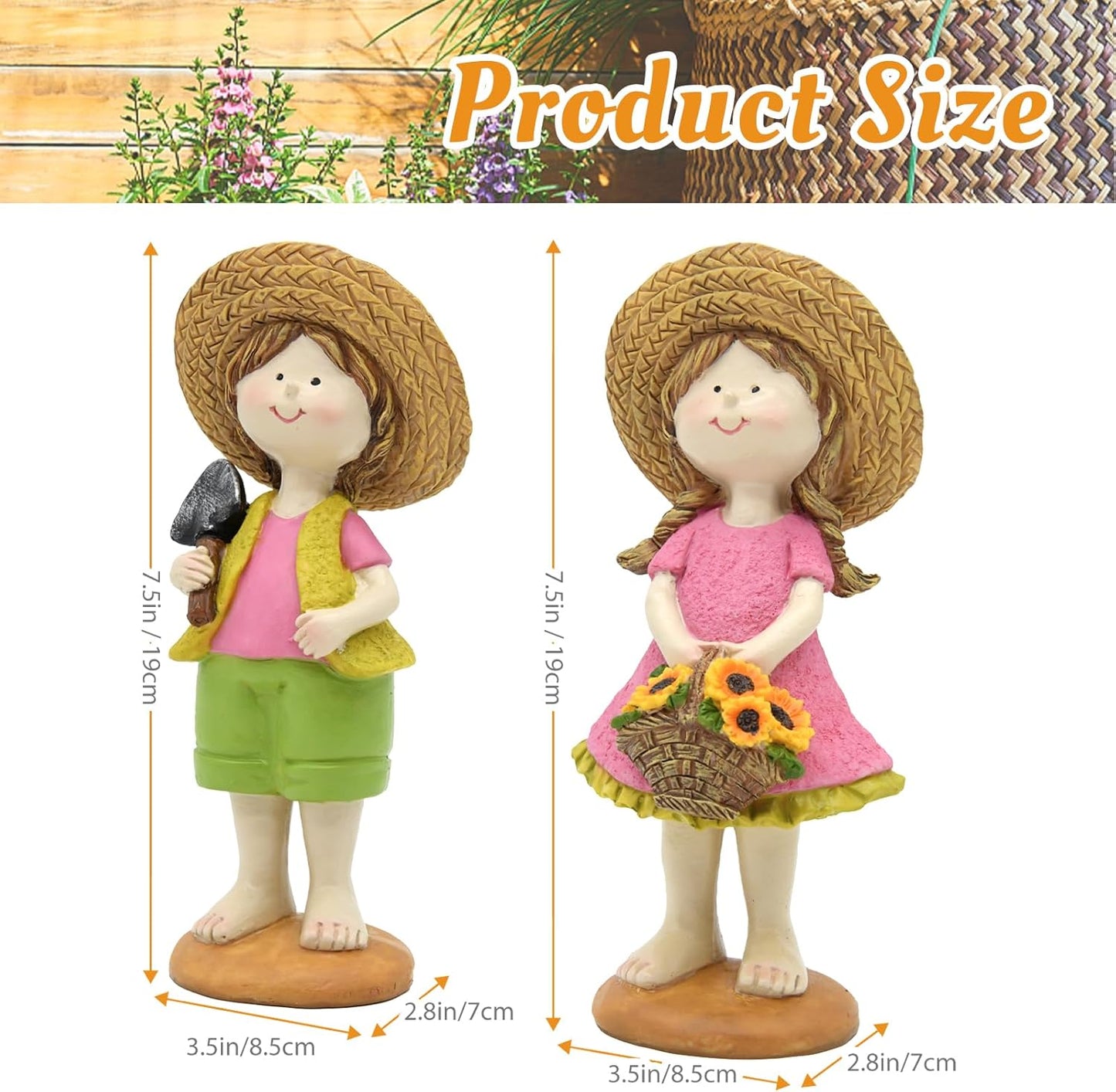 Spring Fairy Garden Figurines, Resin Summer Sunflower Garden Statue Set - H9inch Miniature Figurines Decor Indoor & Outdoor, Summer Decorations for Home, Yard, Patio Decor