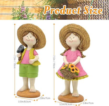 Spring Fairy Garden Figurines, Resin Summer Sunflower Garden Statue Set - H9inch Miniature Figurines Decor Indoor & Outdoor, Summer Decorations for Home, Yard, Patio Decor