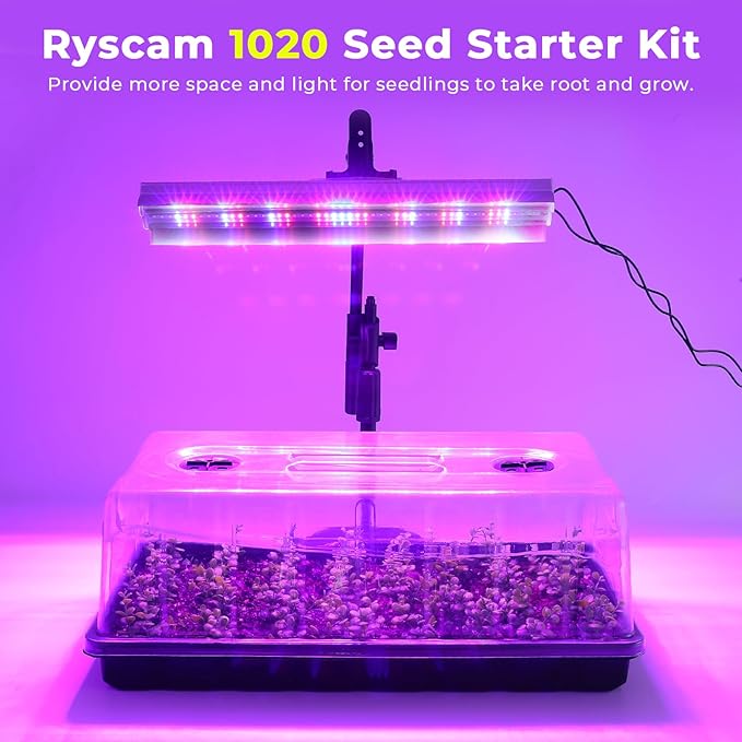 1020 Seed Starter Tray, Seed Starter Kit with Grow Lights and Heat Mat, Indoor Seedling Trays Kit, 5.9 inch High Humidity Dome, 96 LED Grow Lights for Seedling, Mini Greenhouse