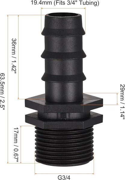 MECCANIXITY Drip Irrigation Fittings 19.4mm Barbed to G3/4 Male Thread for 3/4 Inch Tubing (Black, Pack of 8)