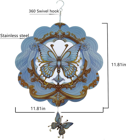 DJUAN Butterfly Stainless Steel Wind Spinners- Butterfly Gifts for Women Mom Grandma Wife, 12 inch Hanging Wind Spinner for Yard Garden Outdoor Decor,Birthday Gift for Mother's Day Christmas