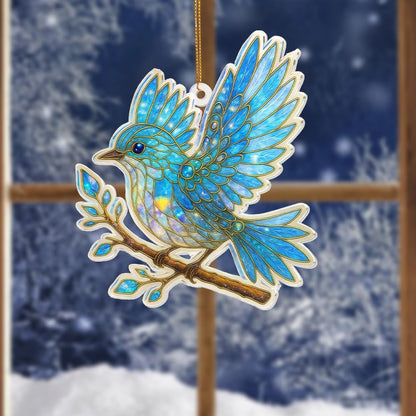 Blue Bird Stained Glass Ornament Acrylic Window Hanging Suncatcher – Bird Lover Gifts, Wildlife Animal Decor for Christmas Tree, Rearview Mirror, Garden, Home Accessories, Unique Gifts for WomenSun-17