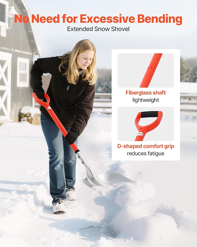 VEVOR Snow Shovel for Driveway, 14 in Wide Aluminum Alloy Snow Shovel with D-Shaped Handles, Large Capacity Snowplow Shovels, Lightweight Snows Removal Tool for Garden Car Camping