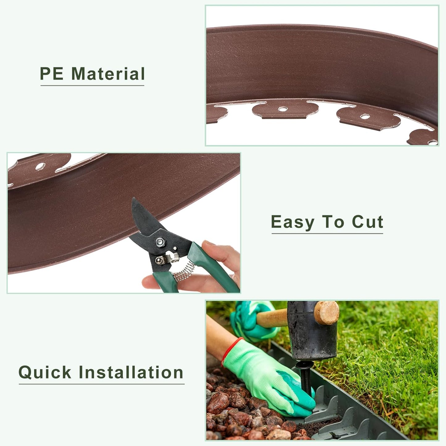 uxcell Landscape Edging, 1Pcs 33FT x 4" - No Dig Garden Edging Kit with 30 Stakes, Landscape Edging Border for Garden Lawn Flower Bed Yard Grass (Coffee)