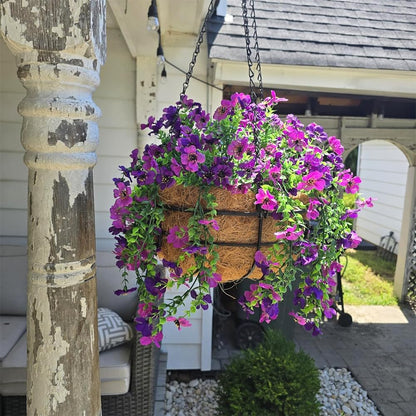 Artificial Hanging Plants Flowers Fake Outdoor Plants Artificial for Porch Hanging Faux Flowers Outdoor Home Porch Decor (2Pcs, Double Purple)