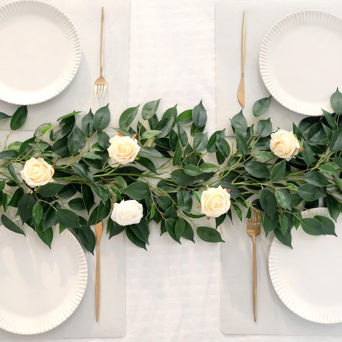2 Strands Artificial Ficus Vines 79'' Fake Ivy Garland Greenery with Silk Green Leaves Faux Hanging Plants for Bedroom Home Wall Wedding Arch Party Room Decor