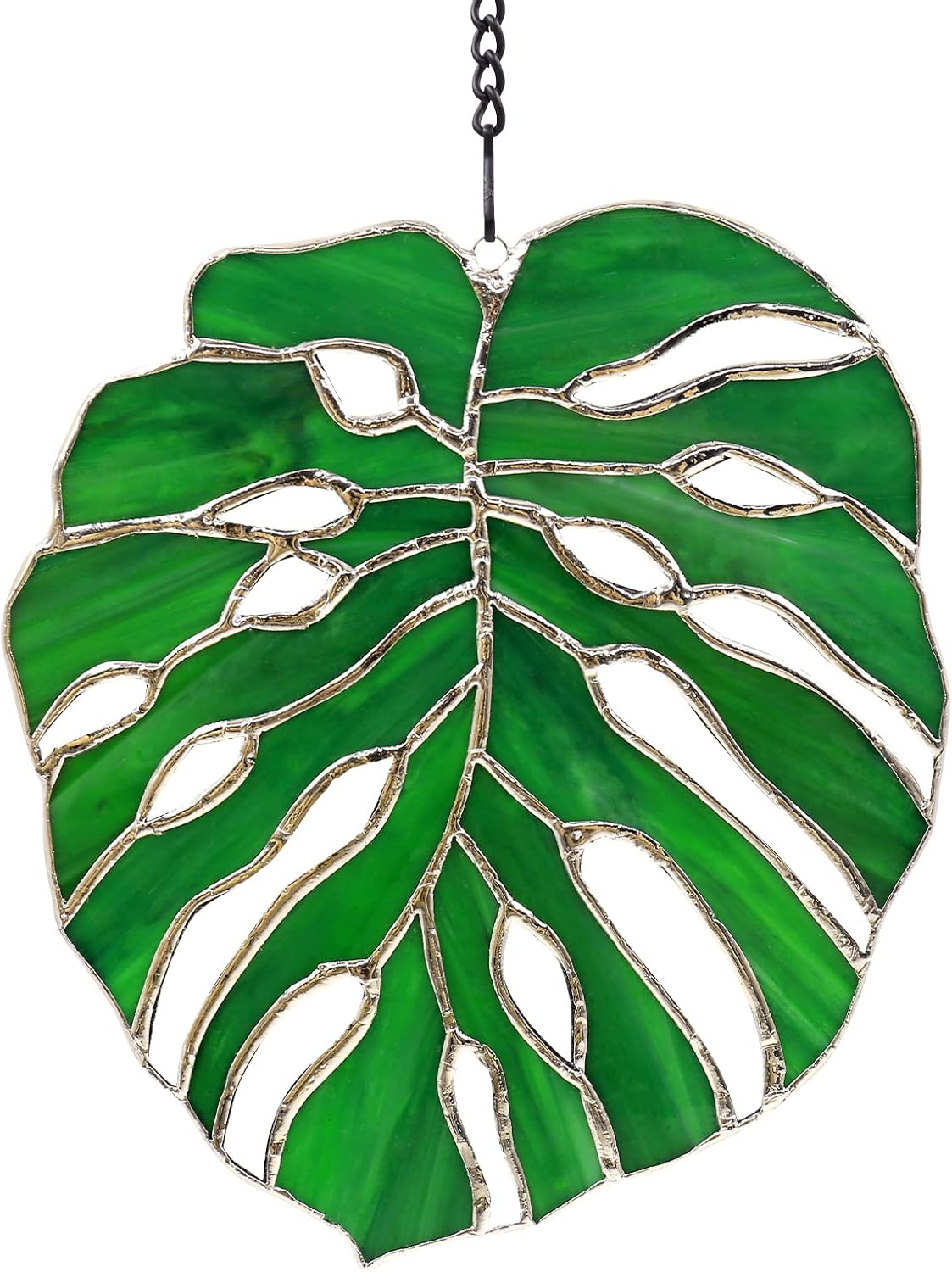 Tuitessine Monstera Suncatcher Stained Glass Leaf Exotic Jungle Tropical Decor Window Wall Hanging Home Decor Green Nature Ornament Glass Panel Birthday Gift for Grandma Plant Lovers 7.5 * 6.5”