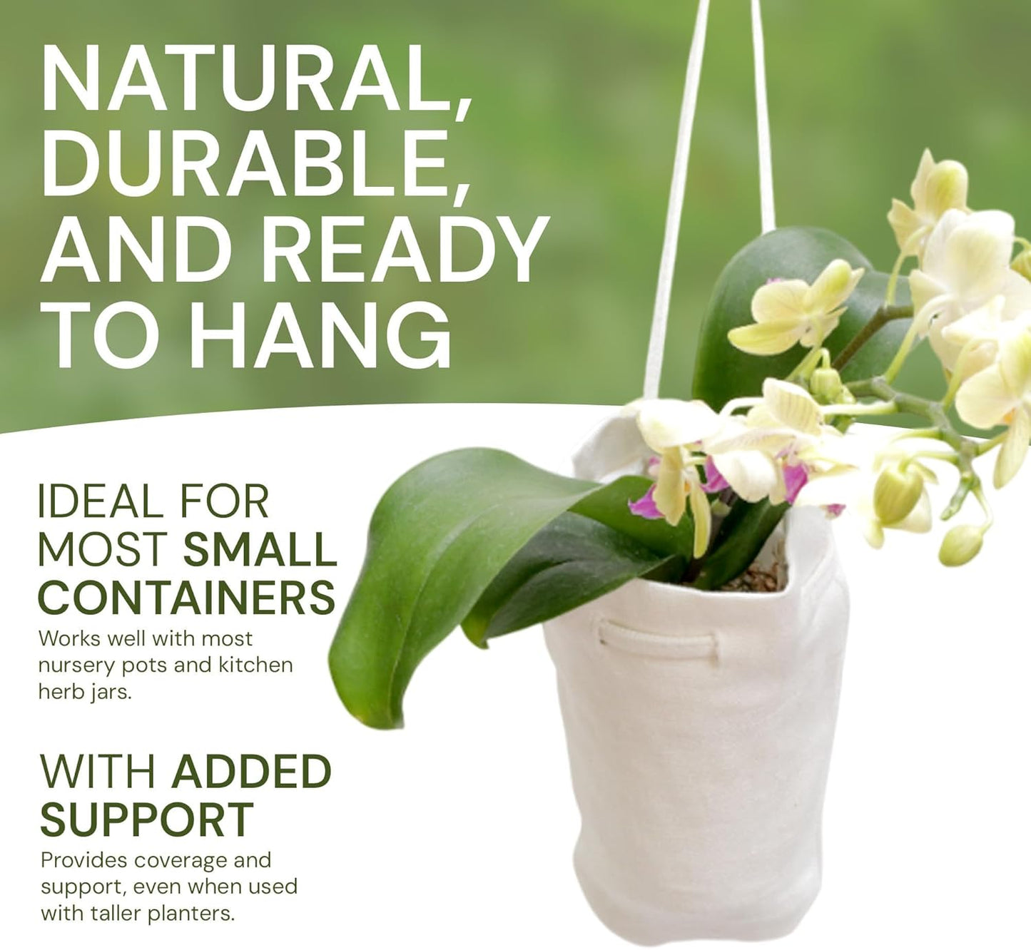 Cloth Hanging Plant Bag – Reusable Natural Hemp Fiber Flower Pot Holder for Indoor & Outdoor Use – Fits 3.5 Inch Pots – Strong Drawstring – Ideal for Vertical Gardens, Orchids & Herbs 1-Pack