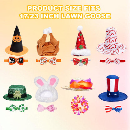 8 Set Holiday Porch Goose Outfits for 17/23" Plastic Lawn Goose - Halloween, Thanksgiving, Christmas, St. Patricks, Summer, Valentines Easter - Patio Yard Garden Decor with Hat and Bow Tie