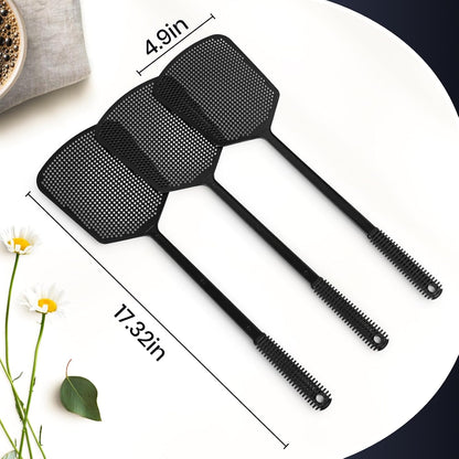 6-Pack Heavy Duty Long Handle Fly Swatter, Fly Swatter for Indoors, Black