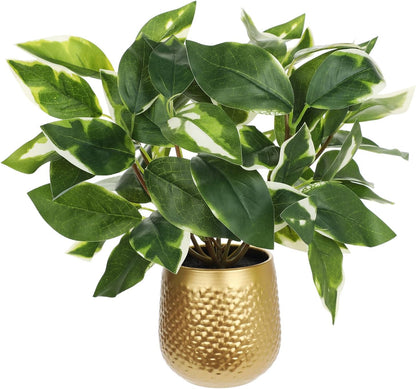 Oairse Articicial Plants Indoor Small Fake Plants in Pots Faux Pothos N‘ Joy Potted Plant Fake Indoor Plants with Gold Pots for Bathroom Living Room Office Desk Shelves