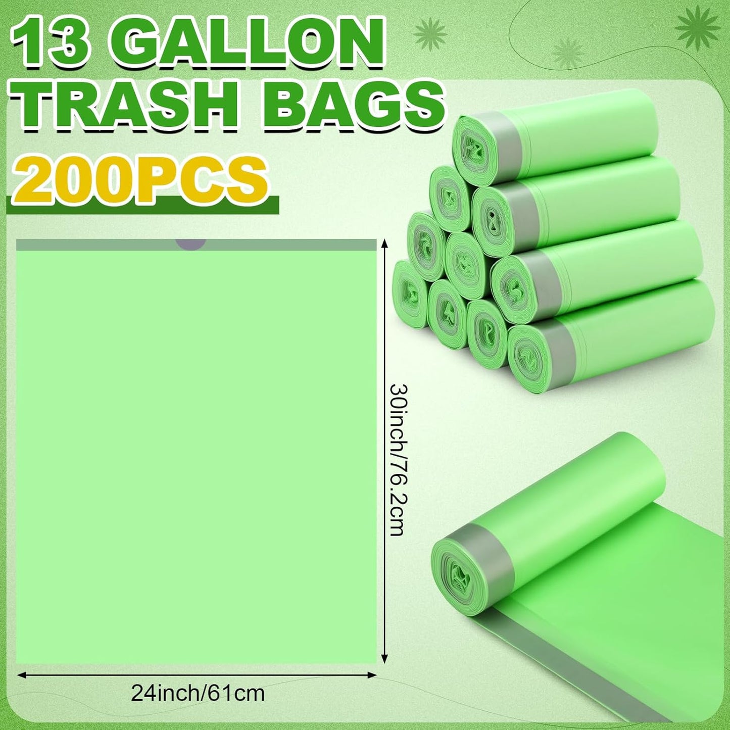 200 Count 13 Gallon Compostable Trash Bags with Drawstring Tall Kitchen Food Scrap Waste Bag Heavy Duty Extra Thick 1 Mil Tear Resistant for Lawn Yard Home Kitchen Office
