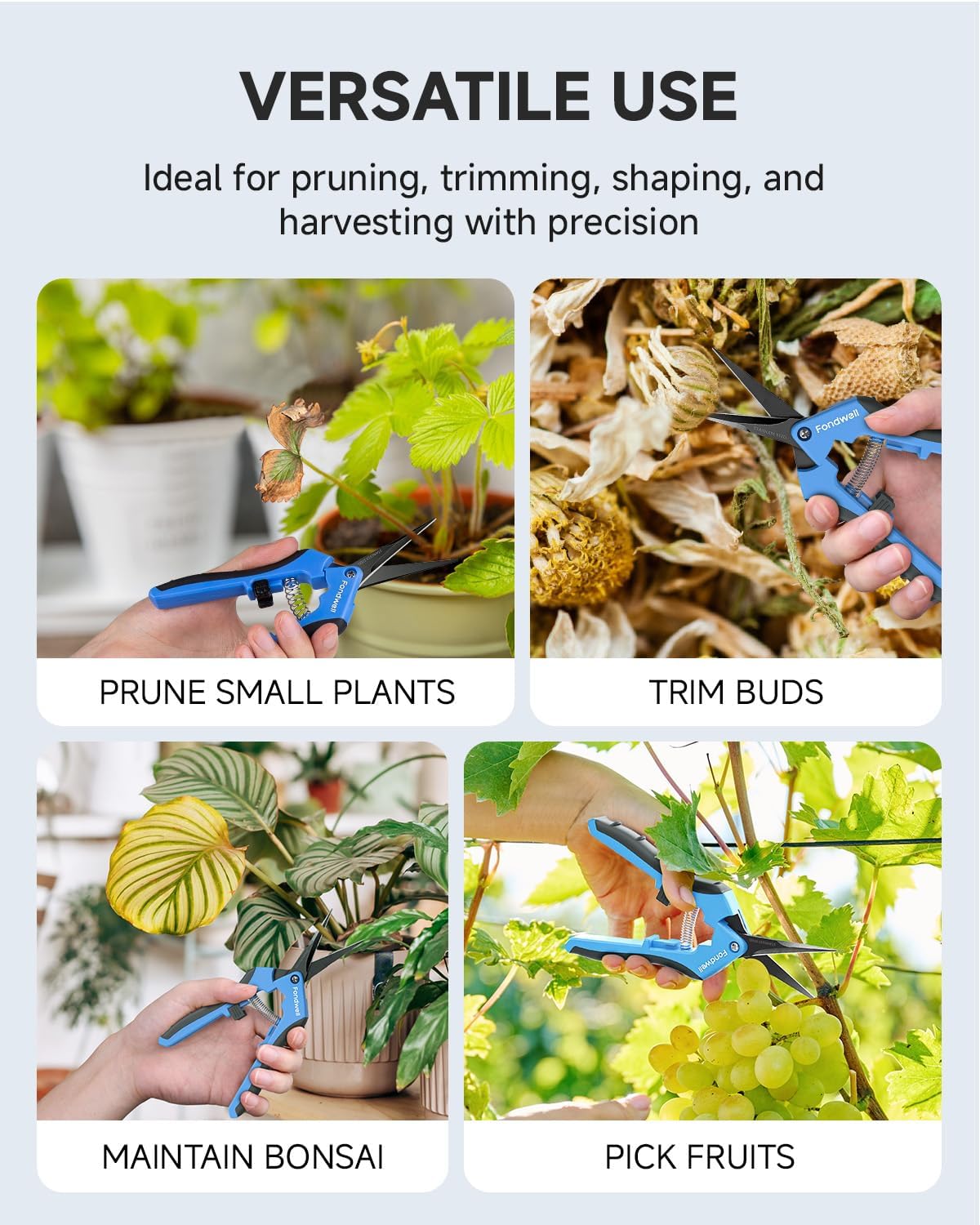 Fondwell 6.5" Pruning Shears Garden Scissors: 2 Pack of Ultra Sharp Trimming Scissors with Non-Stick Teflon Coating - Reliable Flower Snips for Managing Small Plants