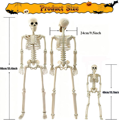 Skeleton Halloween Decorations Outdoor Indoor - 1Pcs 36" 1Pcs 16" Posable Plastic Skeleton,3FT Movable Joints Full Body Bones,Funny Halloween Decor for Party,Porch,Haunted House,Yard, Garden,Graveyard