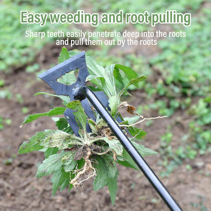 Weed Removal Tool, 2025 New Garden Weeding Tools Manganese Steel Hand Weeder Tool with Handle, 5 Teethes Dual Purpose Manual Weeders Tool Weed Pulling Tool for Garden (Black)