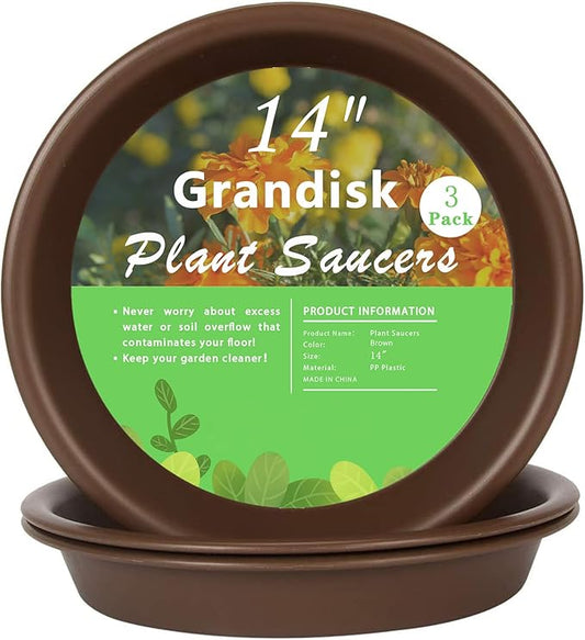 Plant Saucer 10 12 14 16 Inch Heavy Duty Sturdy Drip Trays Durable Plastic Plant Saucer Tray Set - Indoor and Outdoor Use, Pack of 3(14" - 3 Pack)