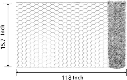 Chicken Wire for Crafts, Wire Netting Hexagonal Garden Poultry Chicken Wire Netting, Pet/Rabbit/Chicken Wire Fencing,0.8inch Hexagonal Galvanized PVC Coated Mesh Fence (Silver, 15.7"x118")