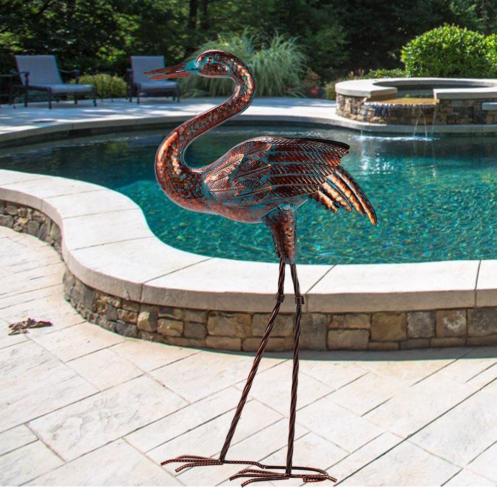 Natelf Garden Crane Statues for Outdoor Standing Patina Heron Decoy Yard Sculptures, Metal Bird Art Ornaments for Patio Lawn Pond Backyard Decorations