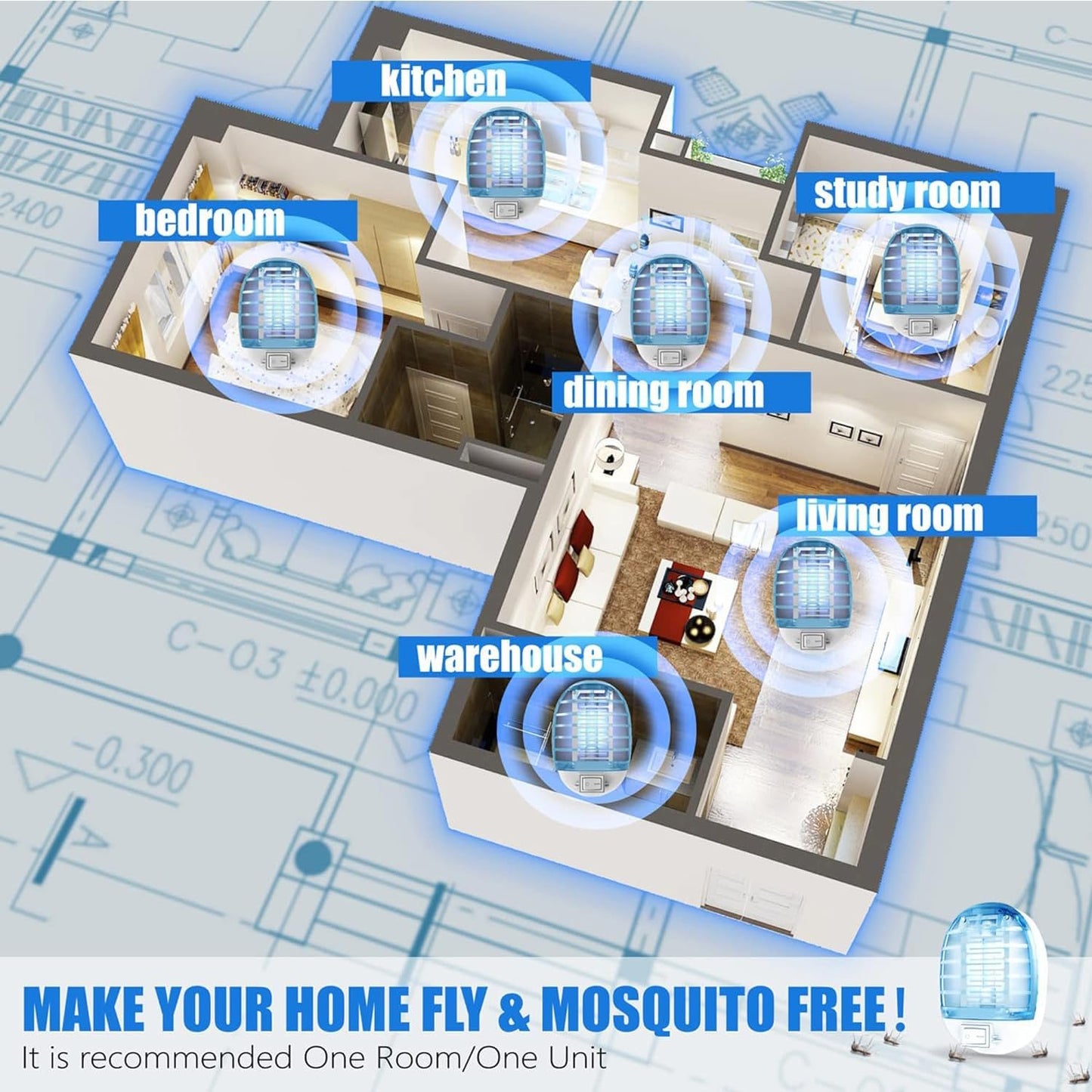 6 Pack Bug Zapper Indoor, Electronic Mosquitoes Killer Zapper with Blue Lights for Living Room, Baby Room, Kitchen, Bedroom(2)