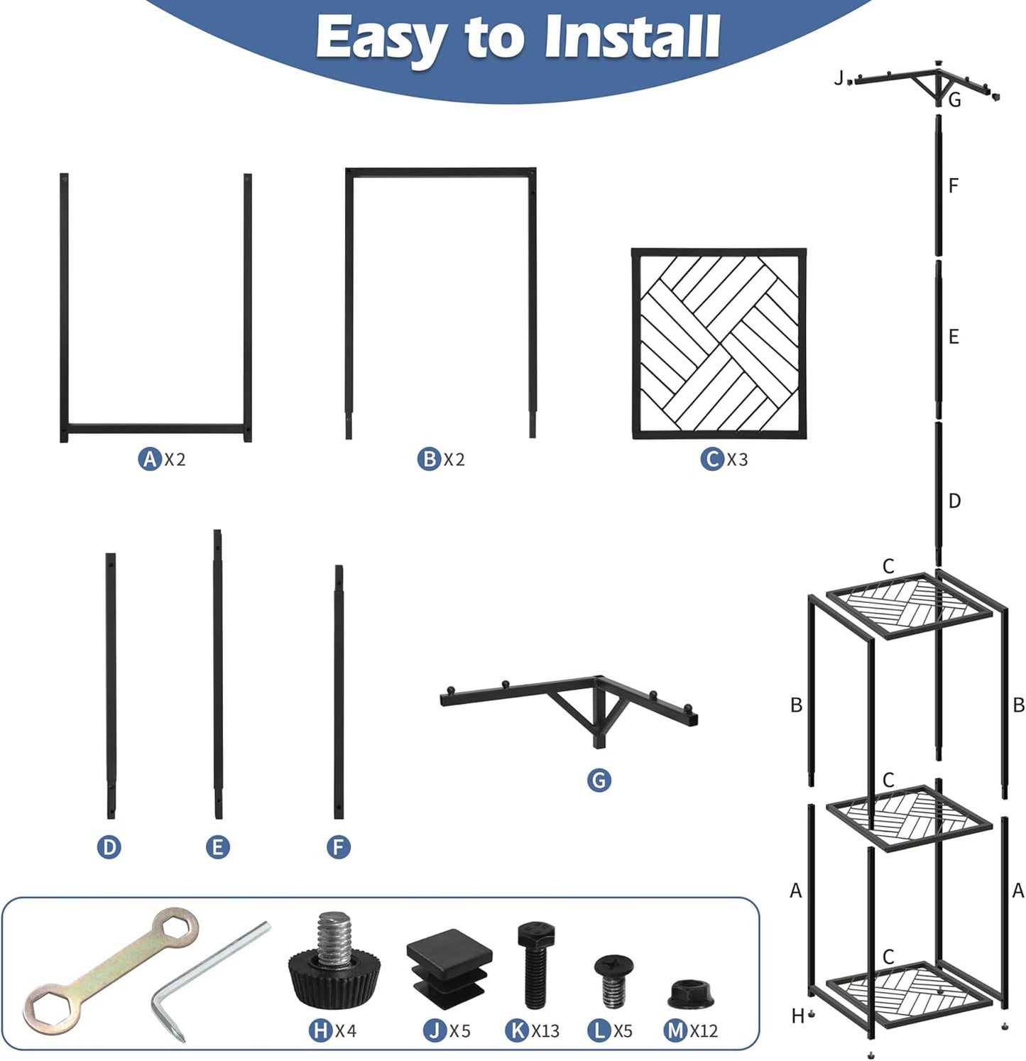 3-Tier Hanging Plant Stand Indoor Outdoor - 67" Tall Corner Shelf for 5 Potted Flowers,Square Planter Holder Metal Display Rack for Living Room, Balcony, Garden,Space-Saving Standing Plant Hanger
