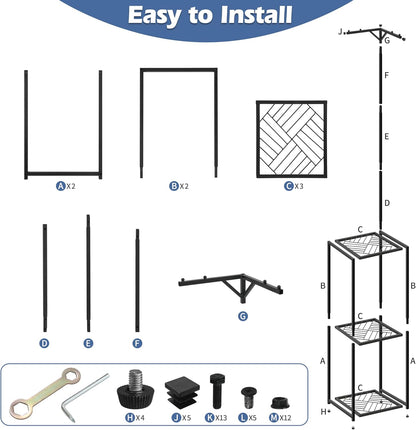 3-Tier Hanging Plant Stand Indoor Outdoor - 67" Tall Corner Shelf for 5 Potted Flowers,Square Planter Holder Metal Display Rack for Living Room, Balcony, Garden,Space-Saving Standing Plant Hanger