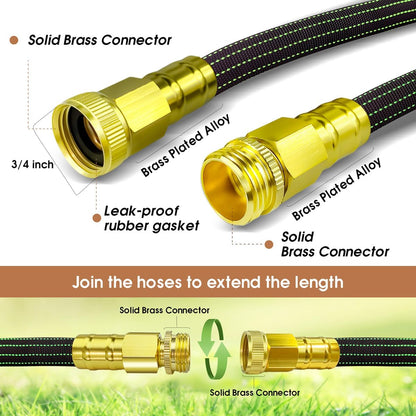 10FT Lightweight Garden Hose,Flexible Water Hose with Solid Brass Head,Kink-Free,Collapsible Hose,High Pressure Flat Water Hose for RV,Boat,Car Wash,Garden,Yard,Camper,Outdoor (GreenBlack, 10 feet)