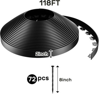 AGTEK 118FT Plastic Landscape Edging Kit 2inch Height No-Dig Garden Edging Border Lawn Edging Roll for Flower Bed Lawn Yard, Black, with 72 Anchoring Spikes