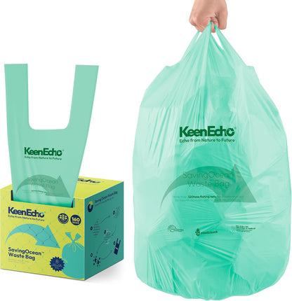 8 Gallon 160 Counts Small Green Trash Bags with Handle, Ocean Fishing Nets Upcycling, Sage & Sea Salt Scented, Plastic Garbage Bags, Waste Bag for Kitchen, Bathroom, Office and Pets