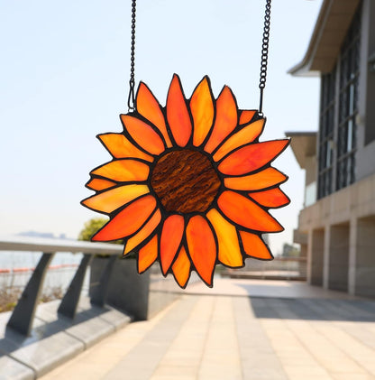 Sun Flower Suncatcher Stained Glass Window Hangings, Sunflower Decor Wall Art for Kitchen Livingroom Office,Sunflower Gift for Mom Women Aunt Sister Friends