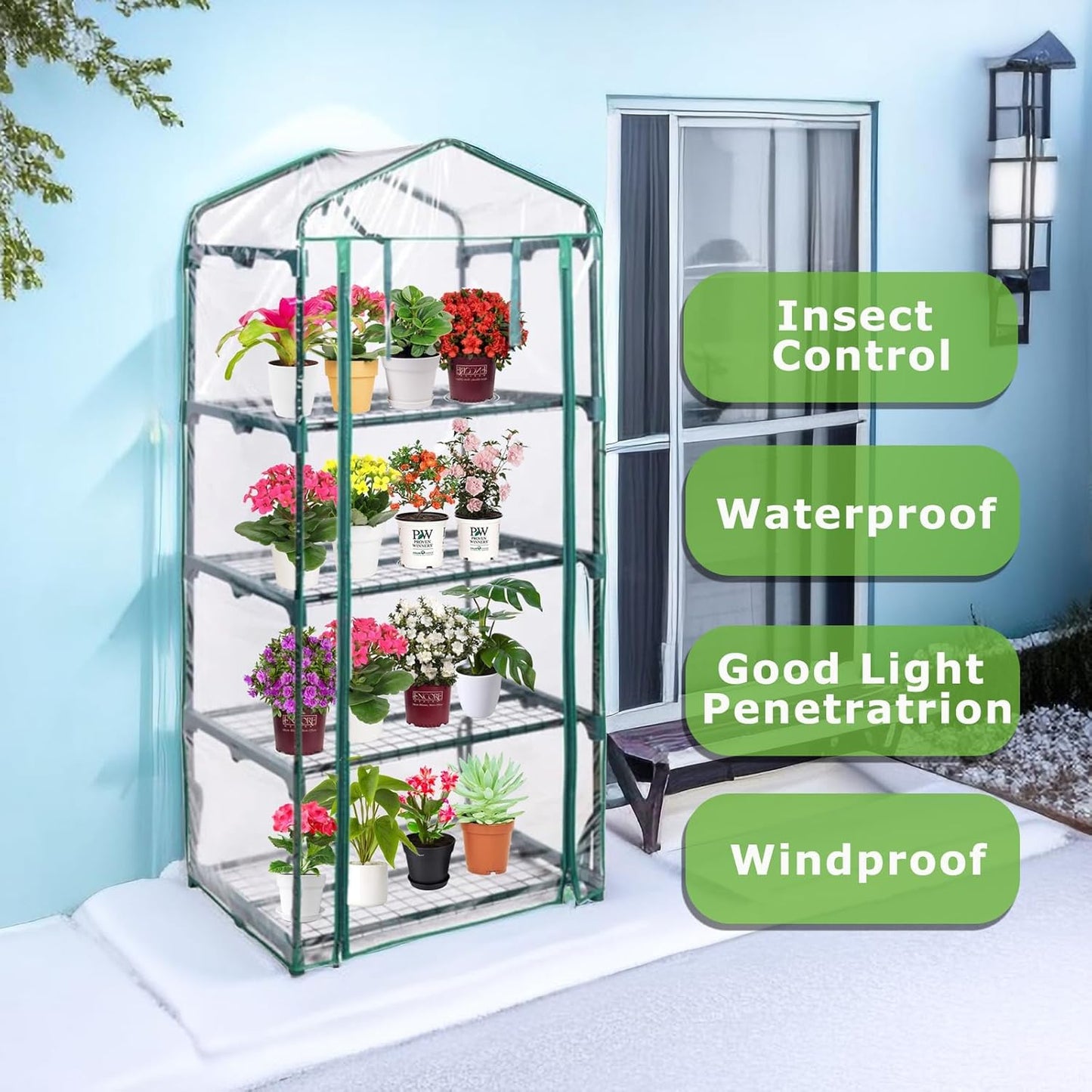 Mini Greenhouse for Indoor Outdoor, Plant Green House 4-Tier Rack Stand Portable Greenhouses with Durable PVC Cover for Seedling, 2.5x1.6x5.2 FT,Ideal Gardening Gifts for Women Men(PLGH704P)