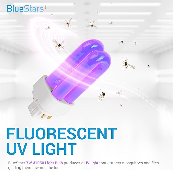 BlueStars Premium Quality 7W 41050 Replacement UV Light Bulbs for Indoor DynaTrap Models DT1050 DT1100 DT1210 DT1250 DT1260-4 Pin Base, 1/2 Acre - Pack of 4