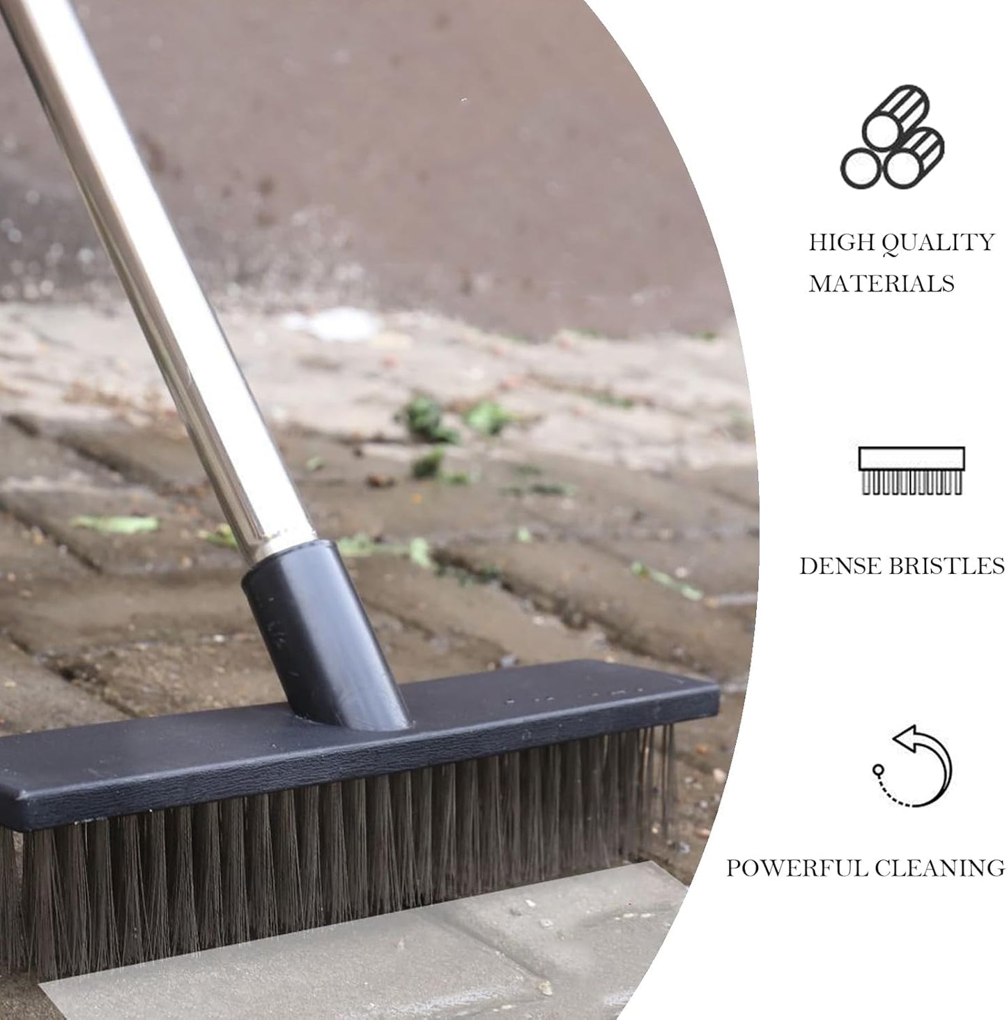 Deck Brush Steel Wire Broom with Long Handle Stiff Scrub Brushes for Cleaning Boat Patio Concrete Moss Remover
