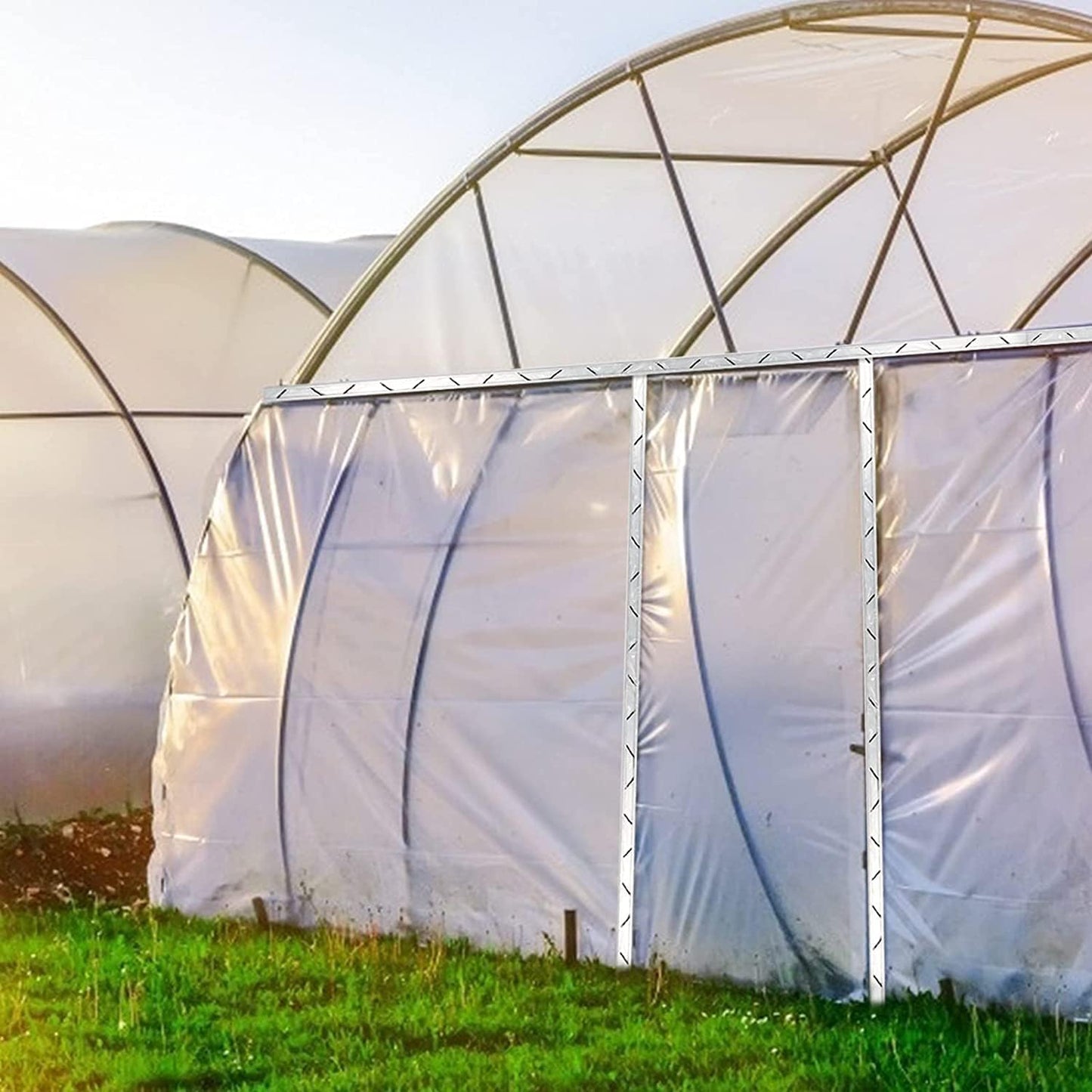 Spring Wire & Lock Channel - 20 Sets PVC Coated Spring Wire & Aluminum Alloy U-Channel Bundle with Nylon Gloves, 6.6 ft Farmer Greenhouse Frame Kit for Fix Poly Film Shade Cloth