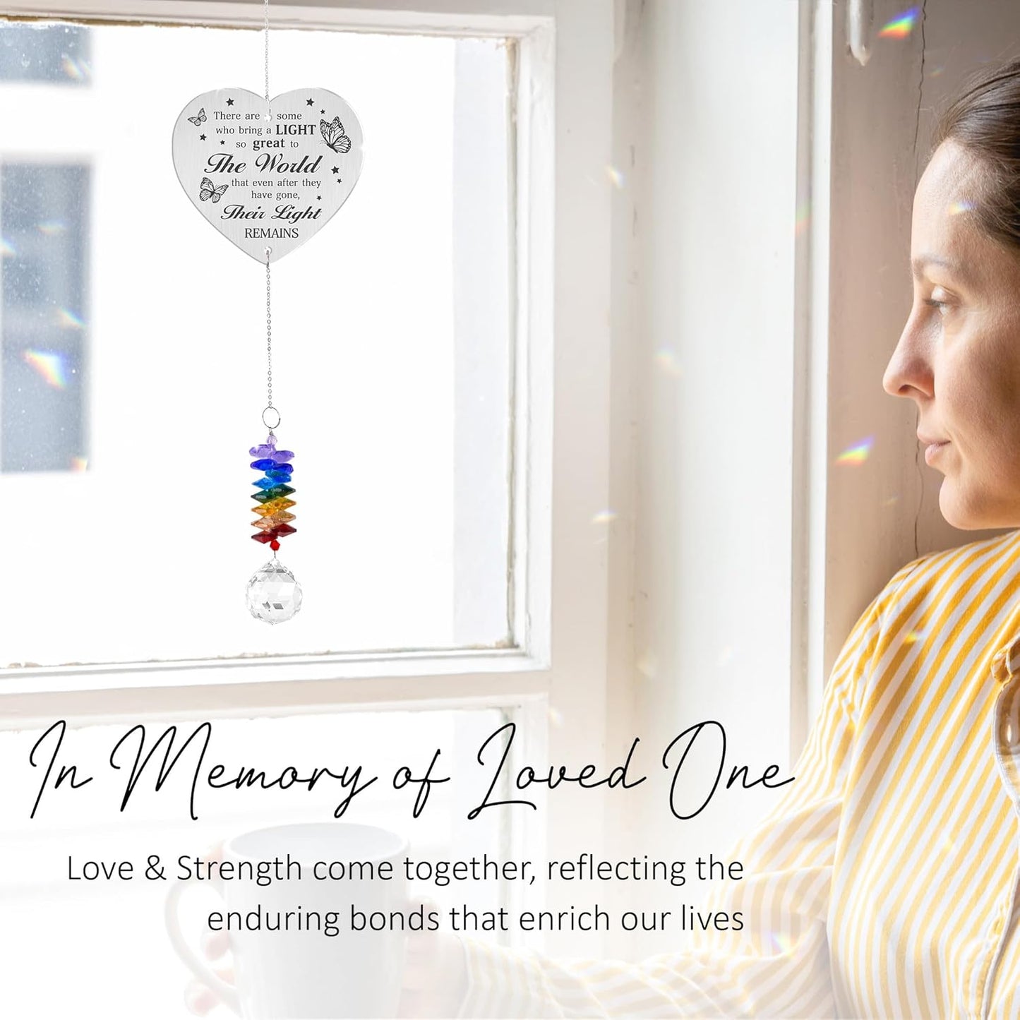 Memorial Suncatcher Ornament - There are Some who Bring a Light - Sympathy Gift for Loss of Loved One - Crystal Rainbow Maker - Bereavement Hanging Crystal Decor - Loss of Mom Dad Friend Pet