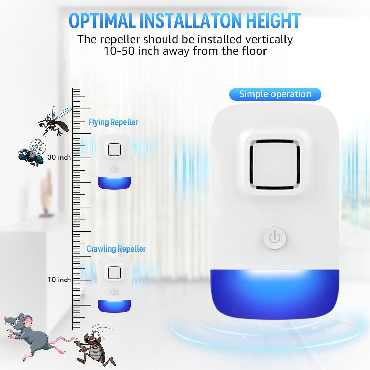 Ultrasonic Pest Control Repeller Plug in, Electronic Rodent Repellent for Indoor Home, Mosquito Repellent, Cockroach Killer, Spider Repellent (1 Pack)