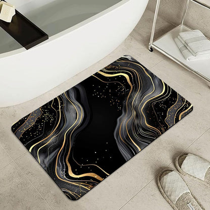 Bath Mat-Bathroom Rug，Black and Gold Abstract Marble-Absorbent Non Slip Quick Dry Stain Resistant Easy to Clean Care Shower Rug for Bathtub Shower Room 17×27.5Inch (43 * 70cm)