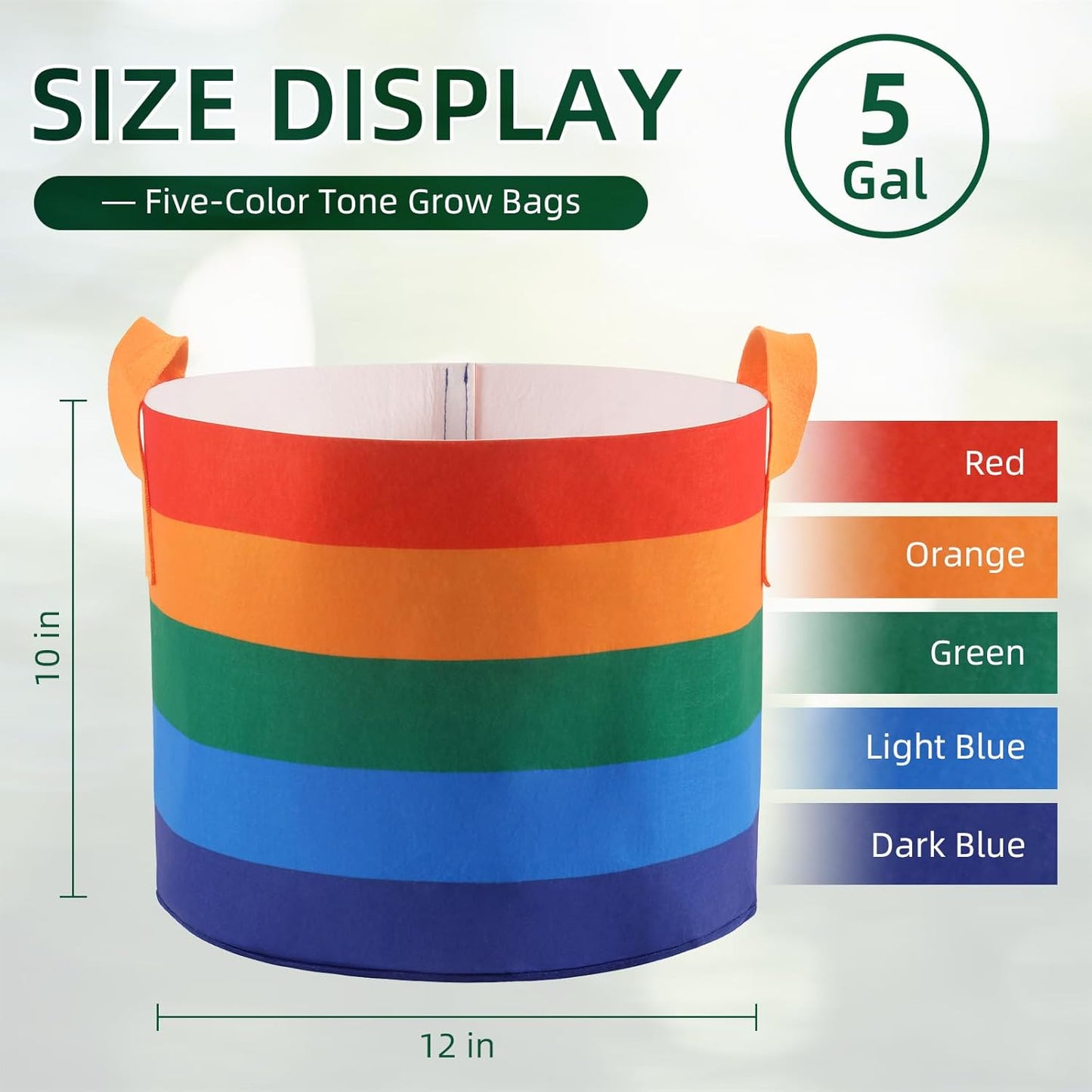 6 Pack 5 Gallon Grow Bags, Heavy Duty Thickened Colorful Nonwoven Plant Fabric Pots with Handles, Five-Color Tone Garden Plant Bags for Fruits Vegetables Flowers Herb