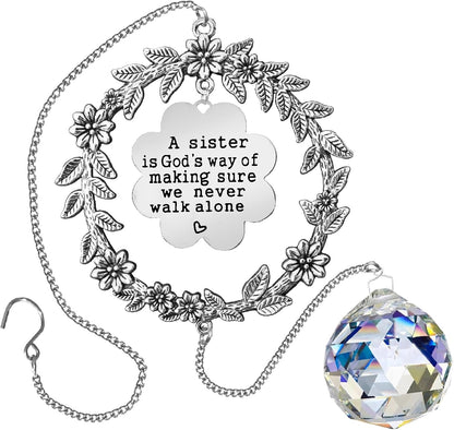Sister Gift - A Sister is God's Way of Making Sure We Never Walk Alone Sister Suncatcher,Sister Christmas Birthday Gifts for Sisters from Sister, Soul Sister, Best Friends
