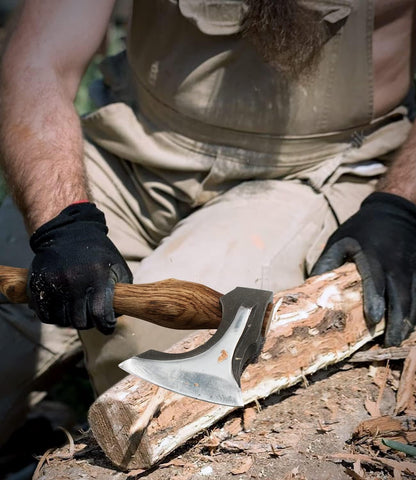 Splitting Axe, 21.5-inch Chopping Axe with Leather Sheath, Camping Hatchet 1055 High Carbon Steel and Beech Wooden Handle