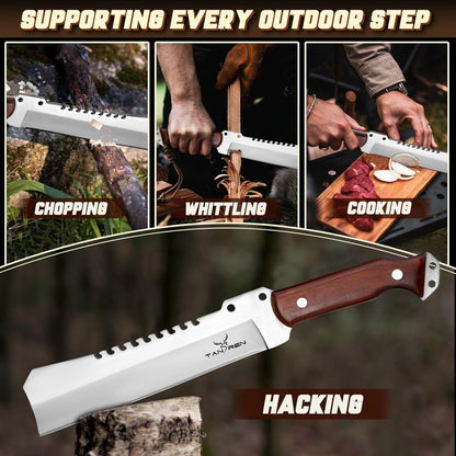 TAN REN Machete for Cutting Trees Heavy Duty, Survival Machete with Sheath for Yard Work, Full Tang Fixed Blade Knife with Wood Handle, Camping Machetes Heavy Duty, Clearing Brush and Gardening