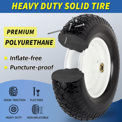 4.80/4.00-8" Flat-Free Tire and Wheel 16" Solid Wheelbarrow Tire, 6" Centered Hub, 5/8" Axle Bore Hole for Wheel Barrow Garden Utility Cart Replacement