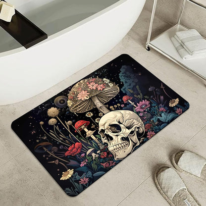 Bath Mat-Bathroom Rug，A Skull and Mushroom-Absorbent Non Slip Quick Dry Stain Resistant Easy to Clean Care Shower Rug for Bathtub Shower Room 16×24Inch (40 * 60cm)