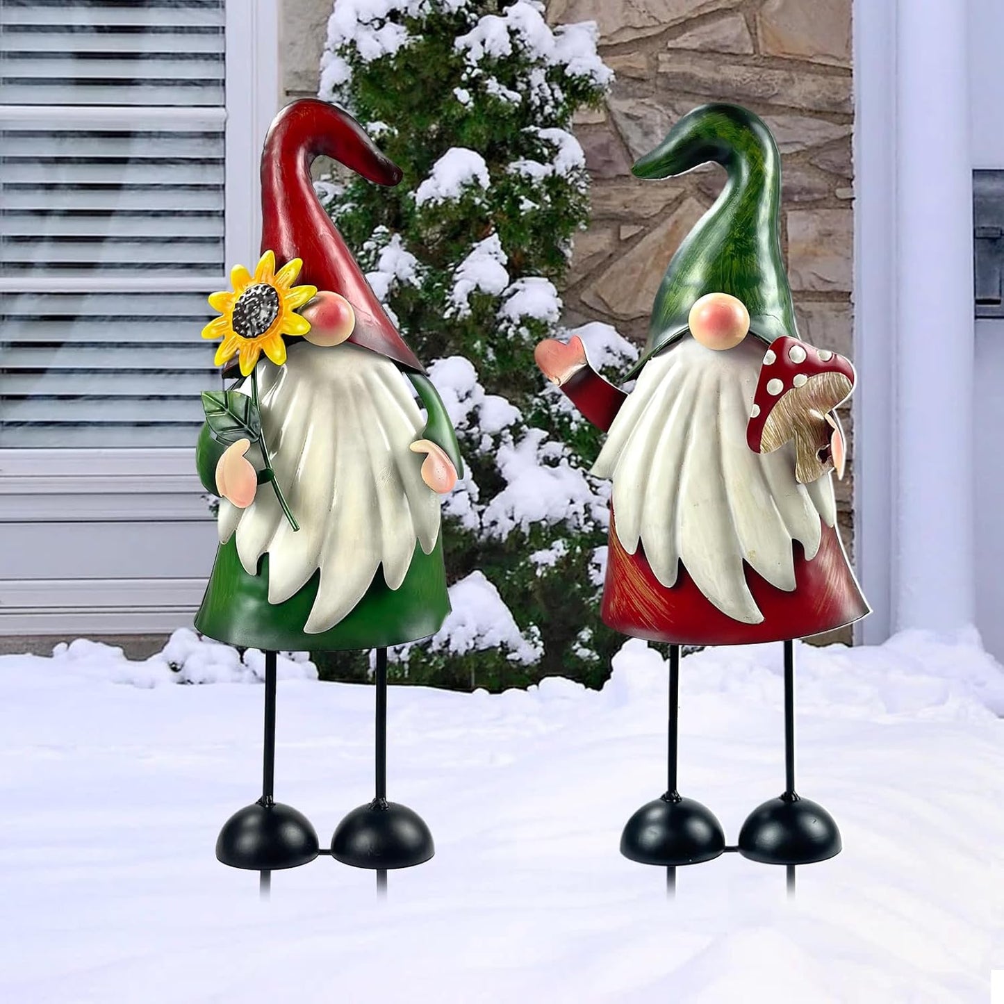 HONGLAND Metal Gnome Yard Art Outdoor Gnomes Garden Statue 18 Inch Gnome Figurine Decorative Stakes for Holiday Christmas Lawn Patio Yard Garden Decor-2 PCS