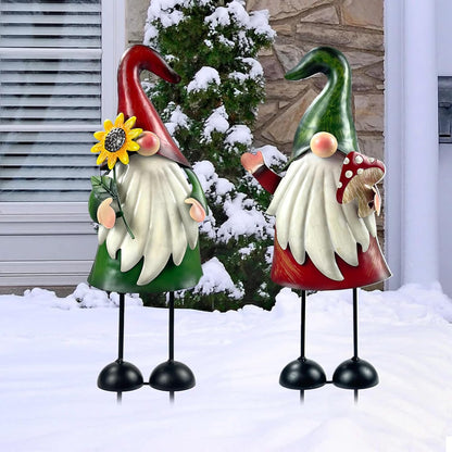 HONGLAND Metal Gnome Yard Art Outdoor Gnomes Garden Statue 18 Inch Gnome Figurine Decorative Stakes for Holiday Christmas Lawn Patio Yard Garden Decor-2 PCS